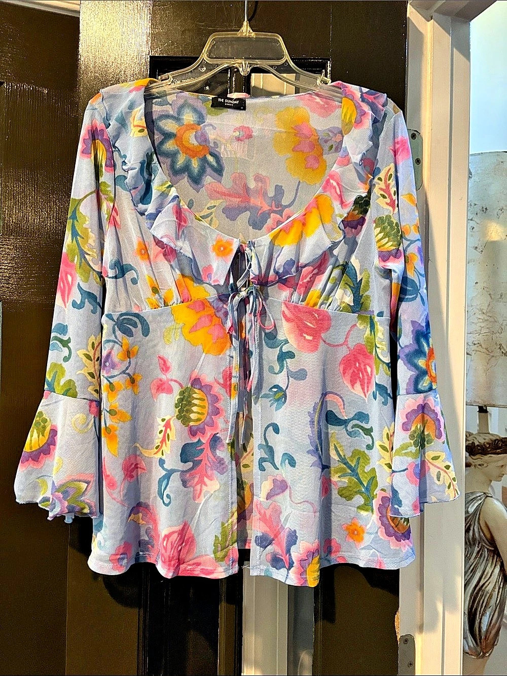 The Sunday Dress Floral Blouse in Blue & Pink Size Medium New with Tag